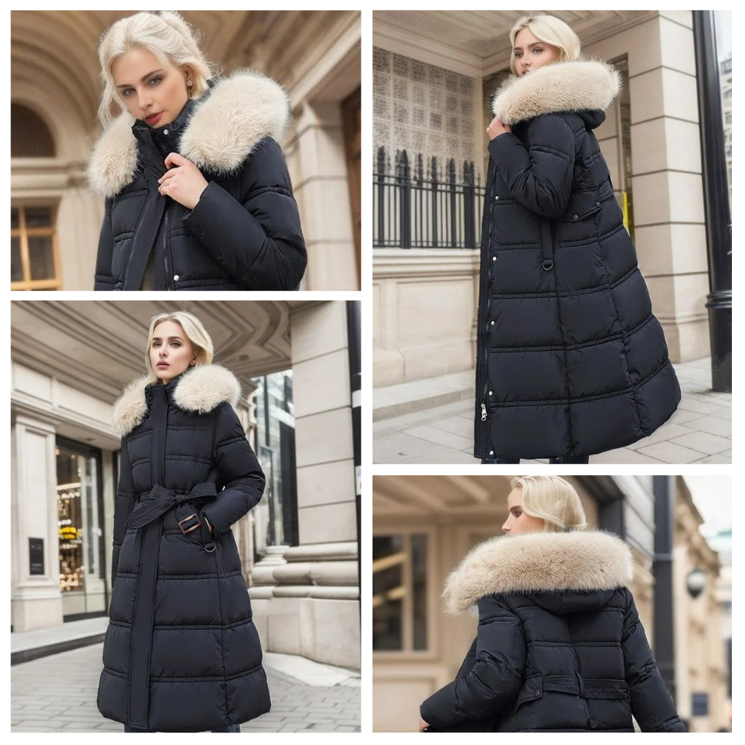 Women's Effortless Long Winter Parka with Faux Fur Hood