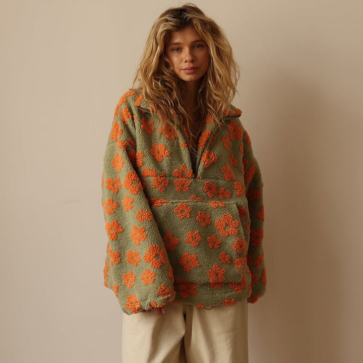 Nora | Long Sleeve And Floral Print Fleece Sweater