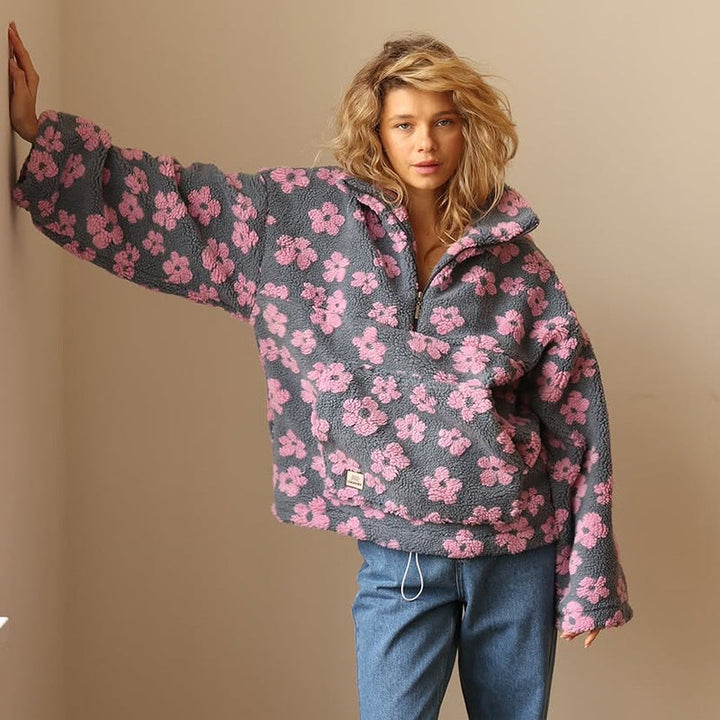 Nora | Long Sleeve And Floral Print Fleece Sweater