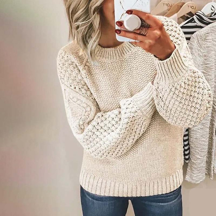 Women's Elegant Cable Knit Sweater with Puff Sleeves