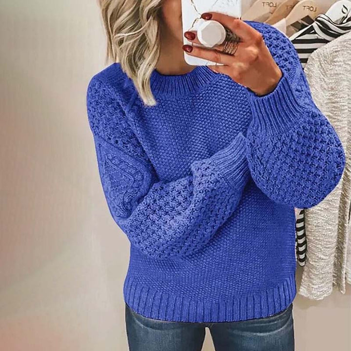 Women's Elegant Cable Knit Sweater with Puff Sleeves
