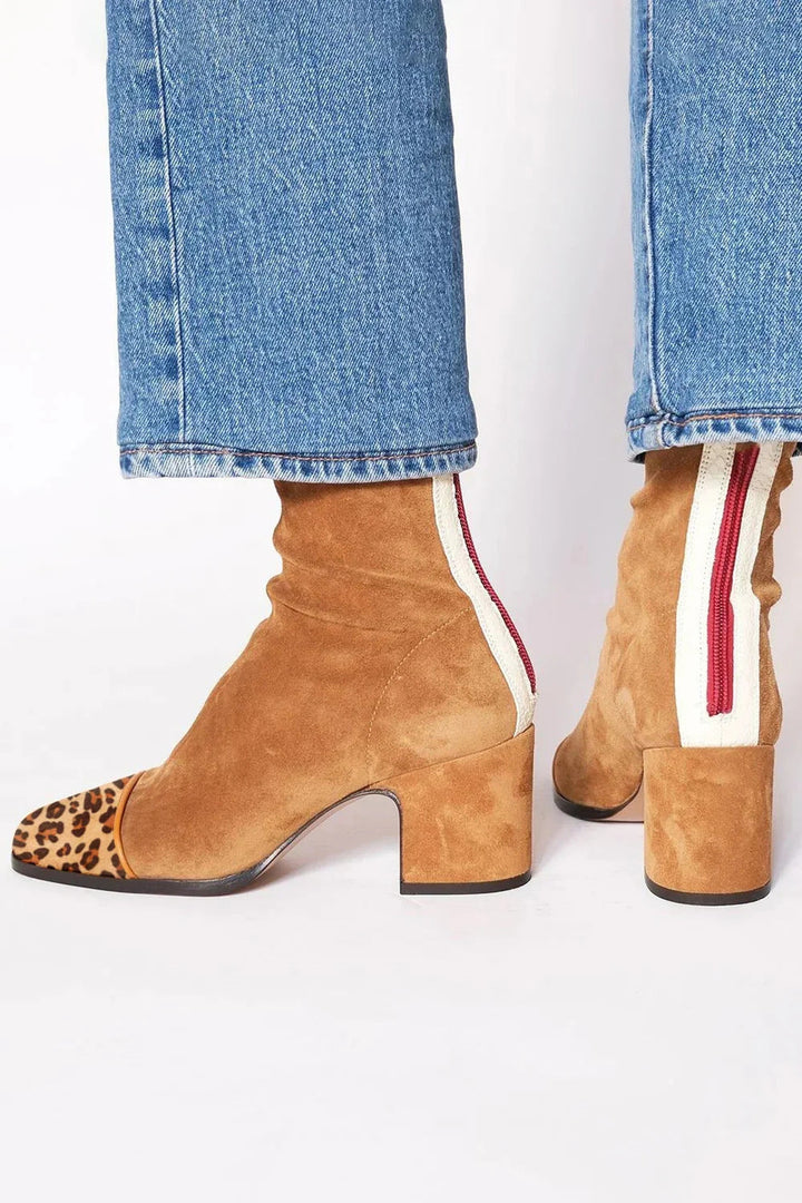 Women's Warm Suede Ankle Boots with Square Toe and Block Heel