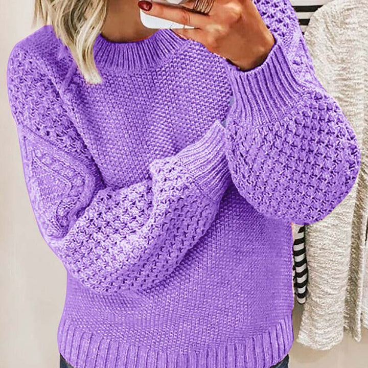 Women's Elegant Cable Knit Sweater with Puff Sleeves