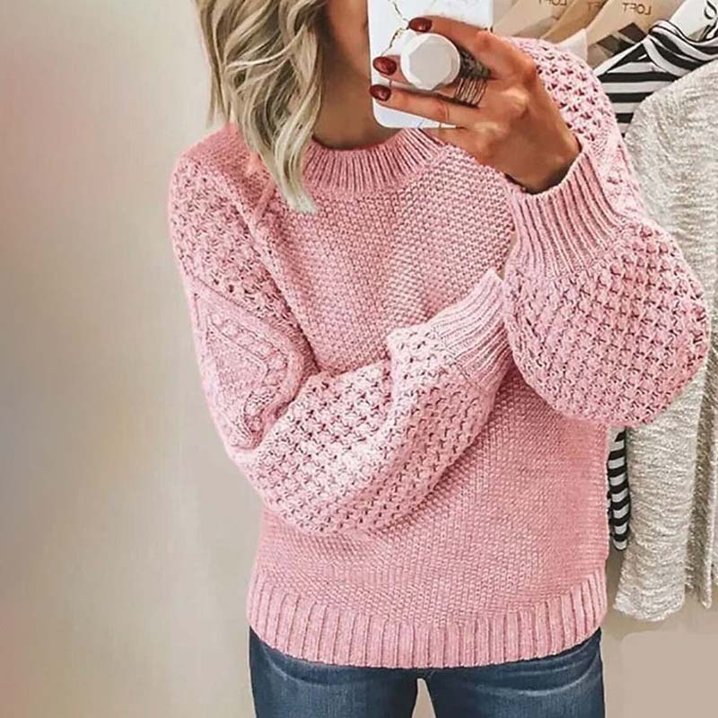 Women's Elegant Cable Knit Sweater with Puff Sleeves