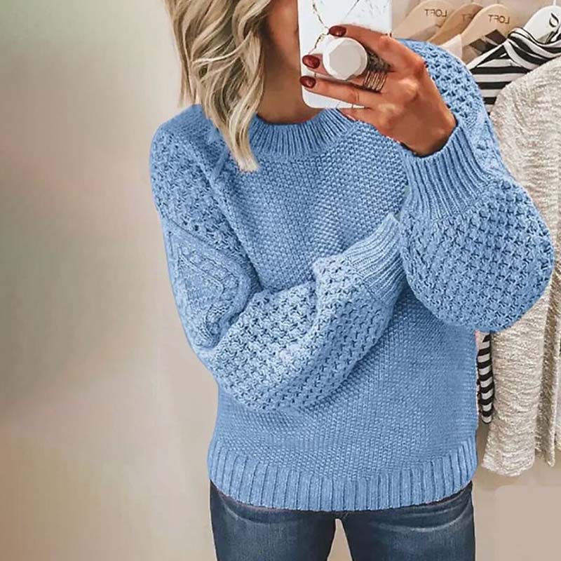 Women's Elegant Cable Knit Sweater with Puff Sleeves