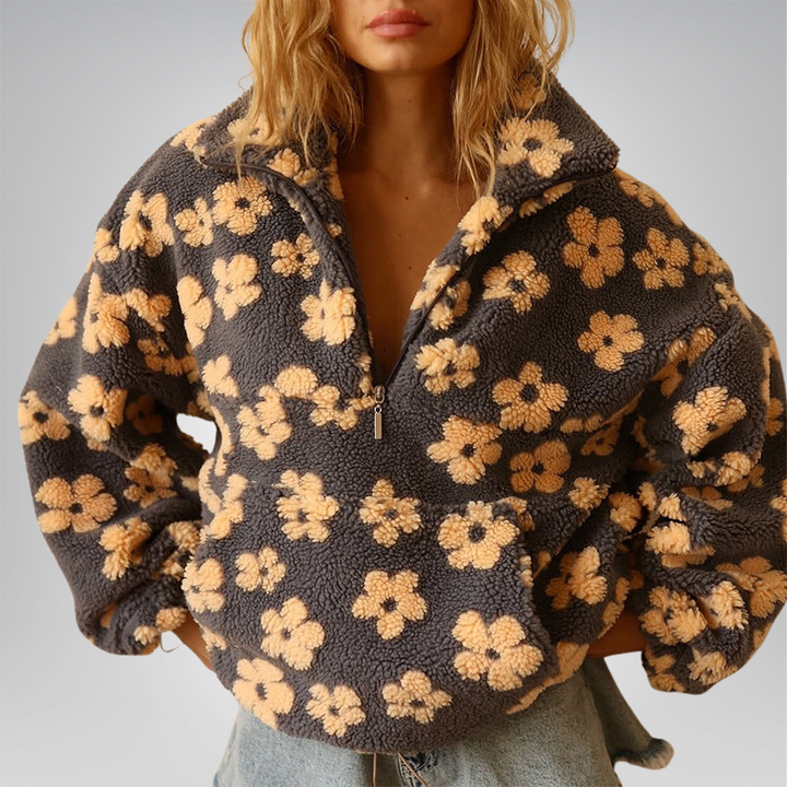 Nora | Long Sleeve And Floral Print Fleece Sweater