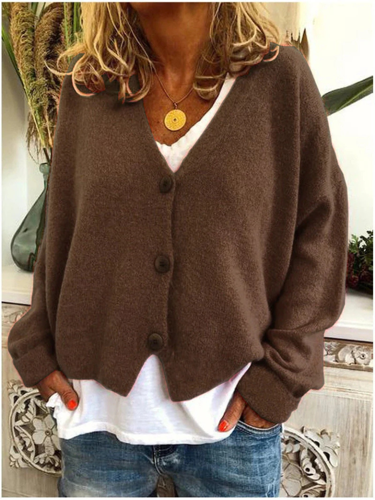 Women's Stylish V Neck Knit Cardigan with Button Front