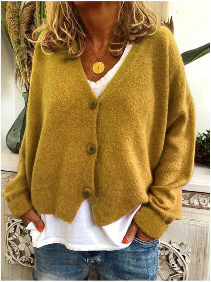 Women's Stylish V Neck Knit Cardigan with Button Front