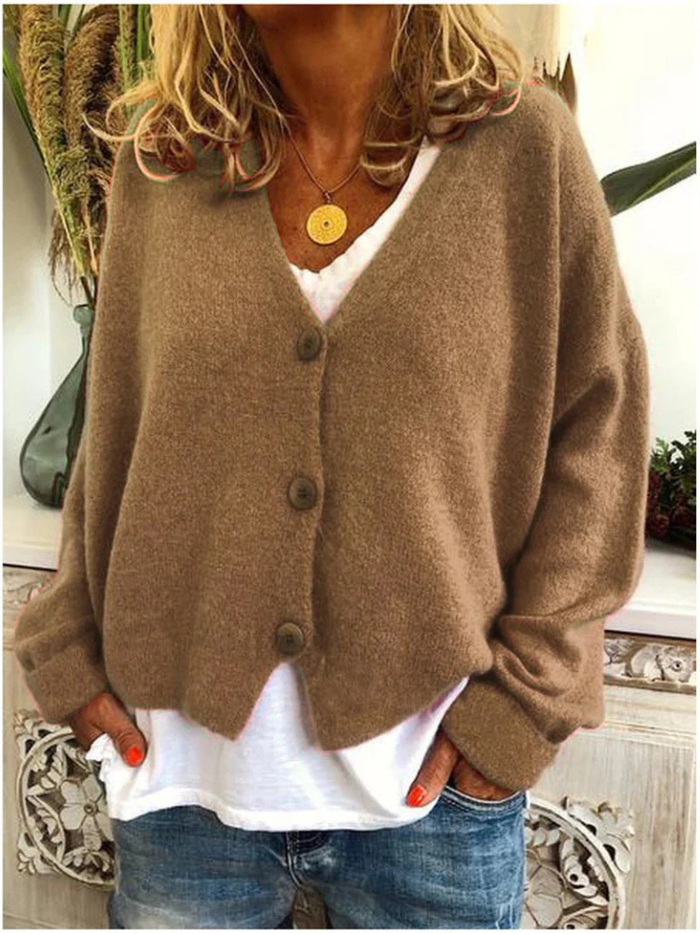 Women's Stylish V Neck Knit Cardigan with Button Front