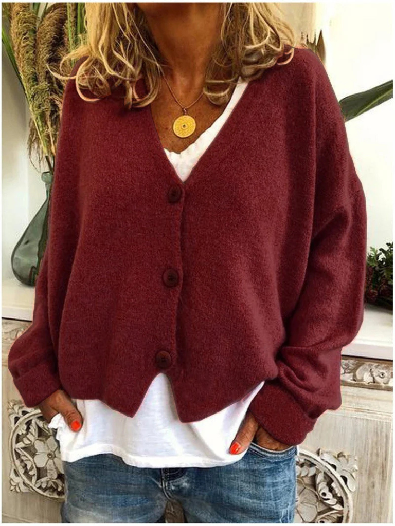 Women's Stylish V Neck Knit Cardigan with Button Front