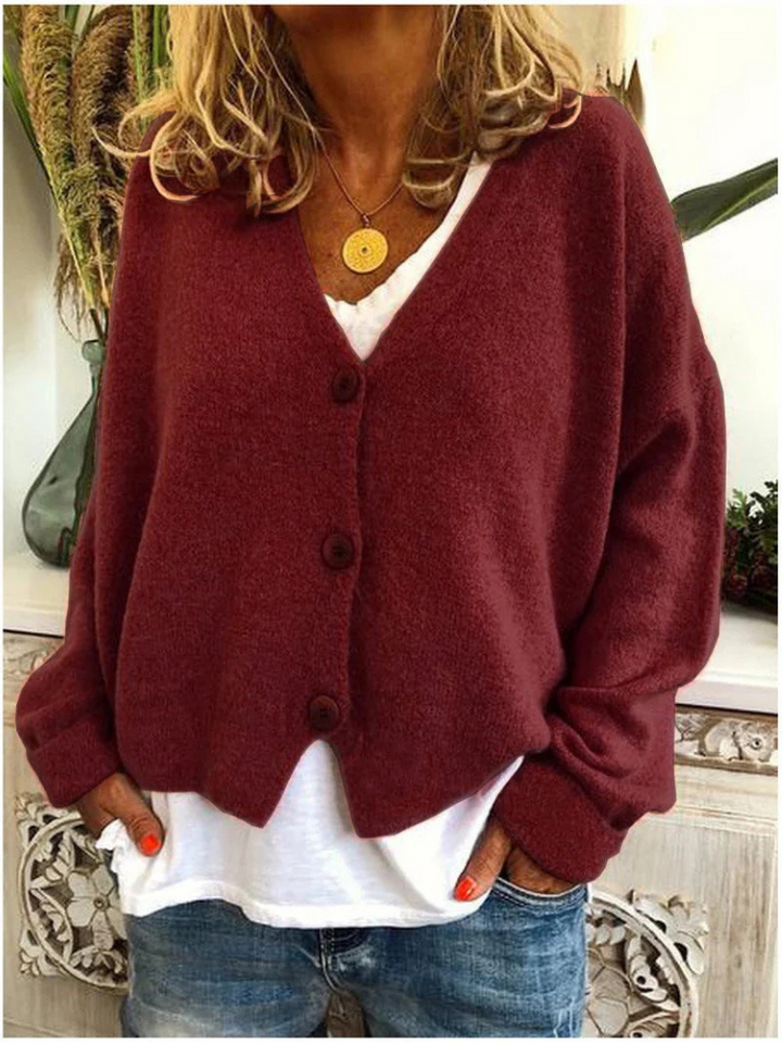 Women's Stylish V Neck Knit Cardigan with Button Front