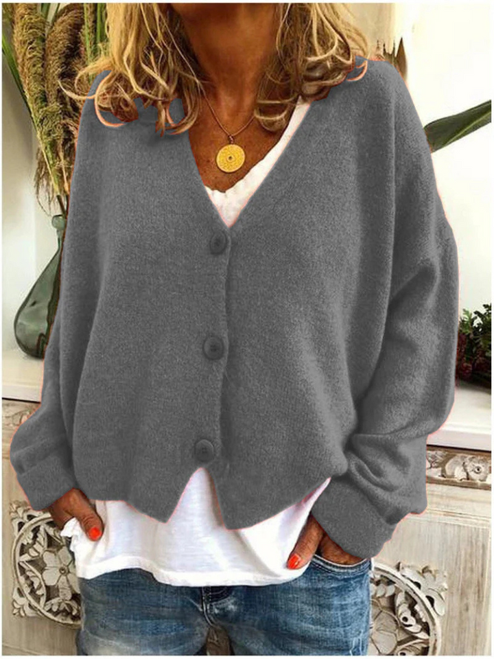 Women's Stylish V Neck Knit Cardigan with Button Front