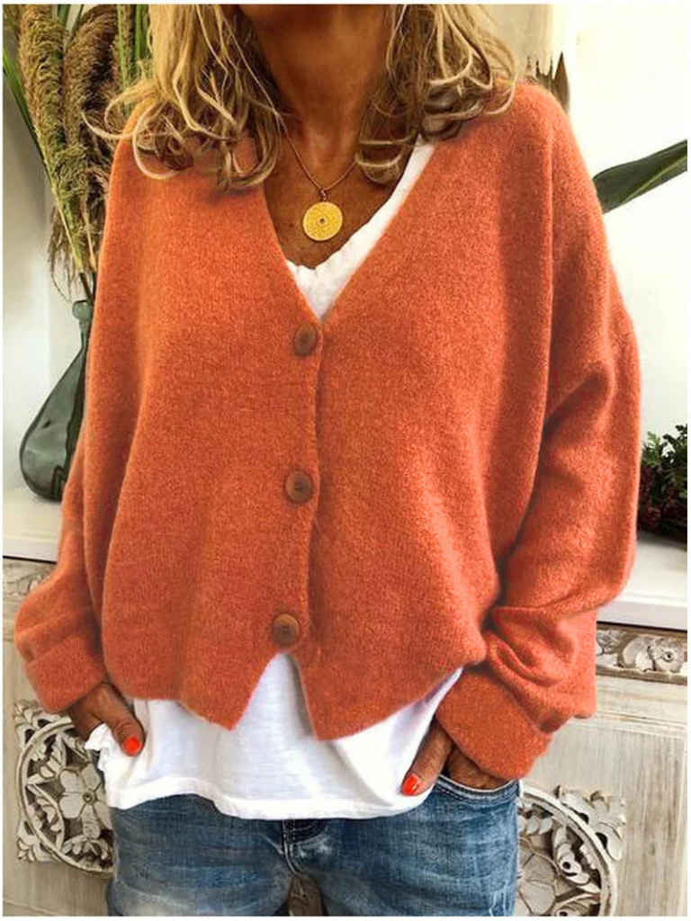 Women's Stylish V Neck Knit Cardigan with Button Front