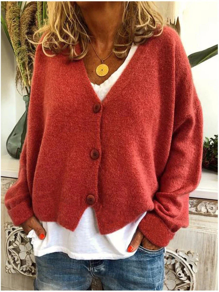Women's Stylish V Neck Knit Cardigan with Button Front