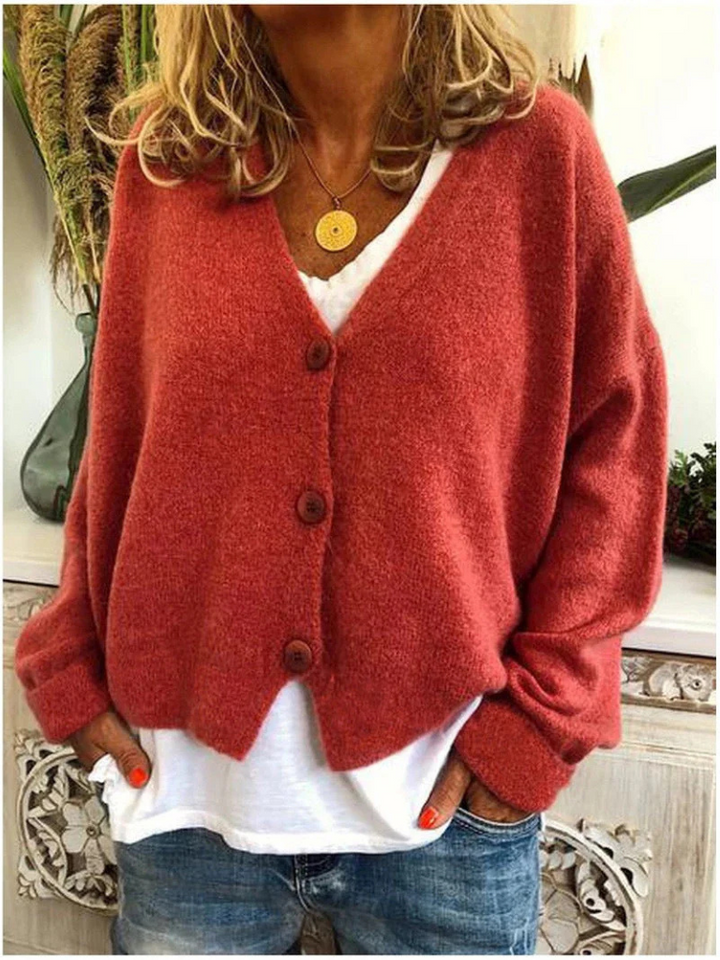 Women's Stylish V Neck Knit Cardigan with Button Front