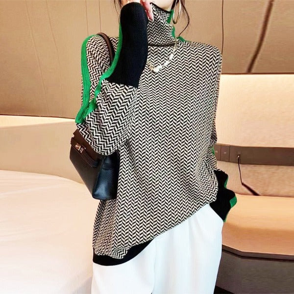 Riley™ | Jumper with high collar and contrasting stripes