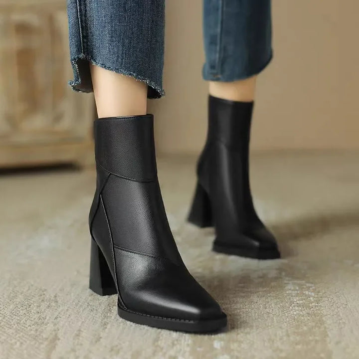 Women's Refined Black Leather Ankle Boots