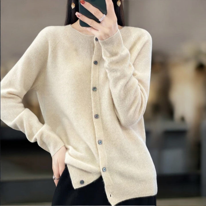 Women's Timeless Long Wool Knit Cardigan with Buttons