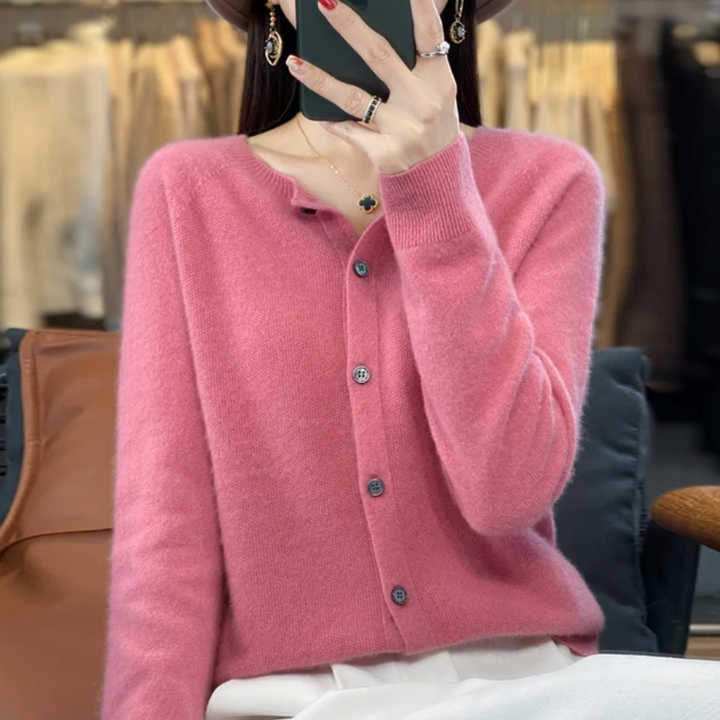Women's Timeless Long Wool Knit Cardigan with Buttons
