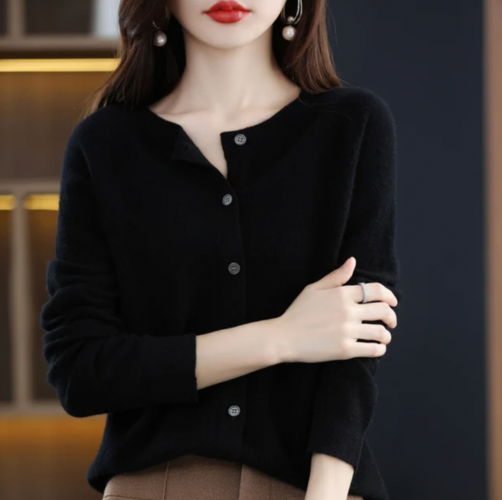Women's Timeless Long Wool Knit Cardigan with Buttons