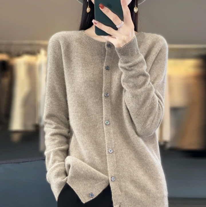 Women's Timeless Long Wool Knit Cardigan with Buttons