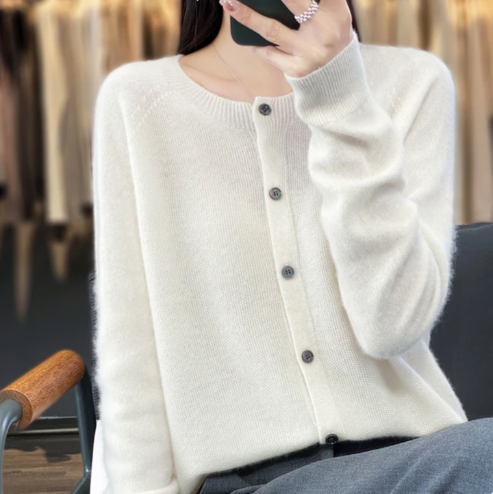 Women's Timeless Long Wool Knit Cardigan with Buttons