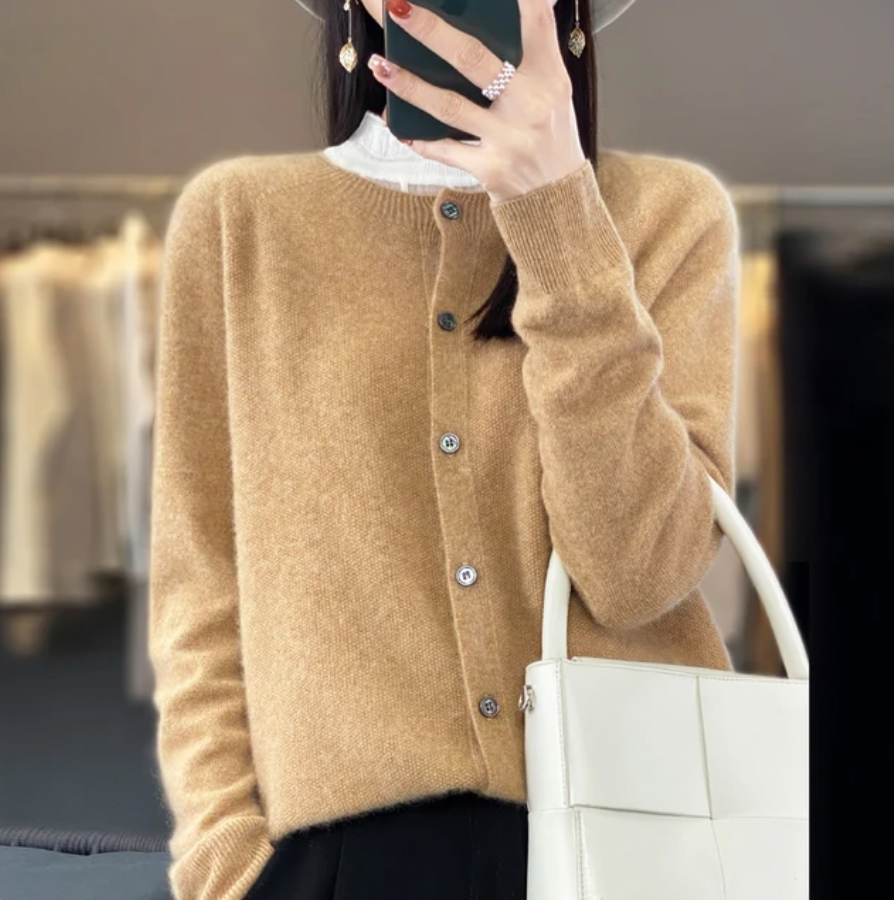 Women's Timeless Long Wool Knit Cardigan with Buttons