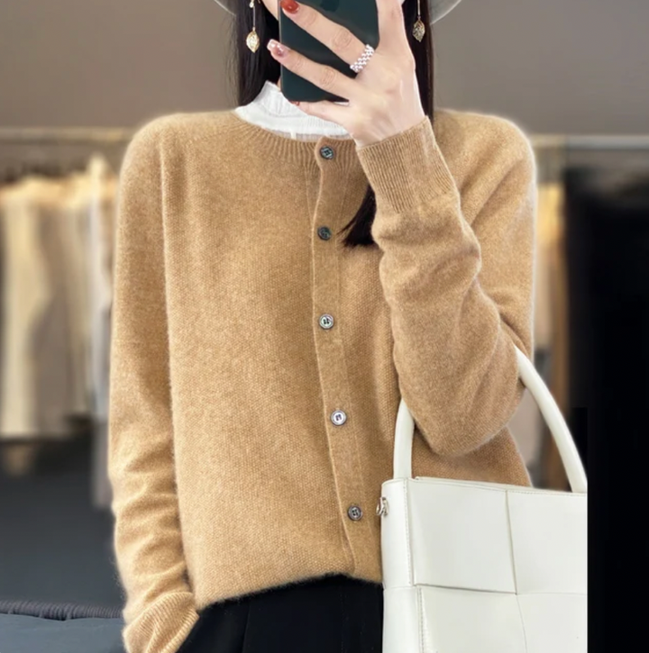 Women's Timeless Long Wool Knit Cardigan with Buttons
