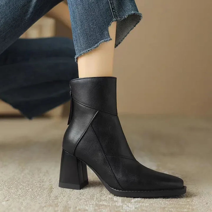 Women's Refined Black Leather Ankle Boots