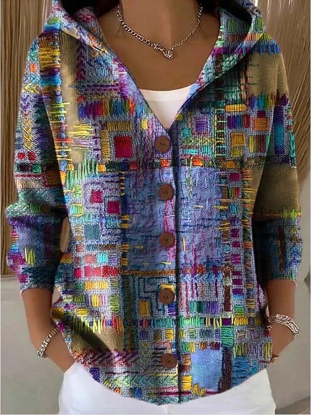 Women's Cozy Hooded Knit Cardigan with Buttons