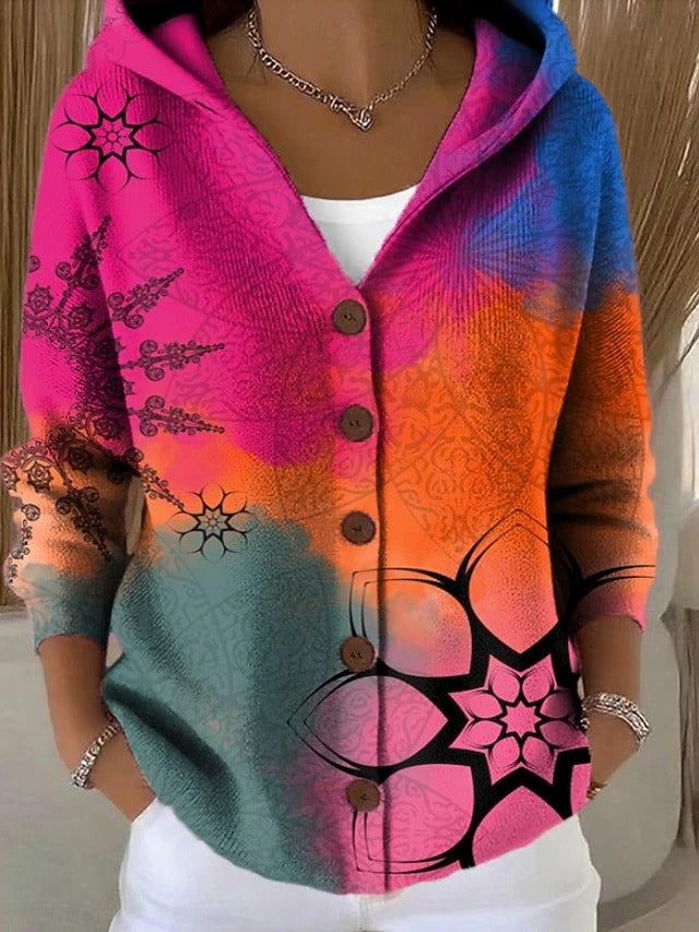 Women's Cozy Hooded Knit Cardigan with Buttons