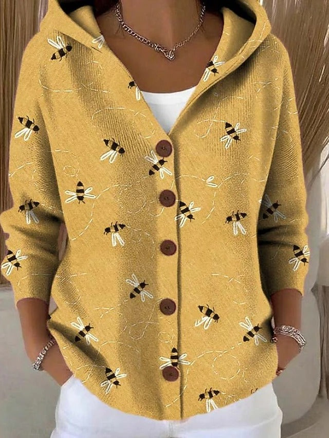 Women's Cozy Hooded Knit Cardigan with Buttons