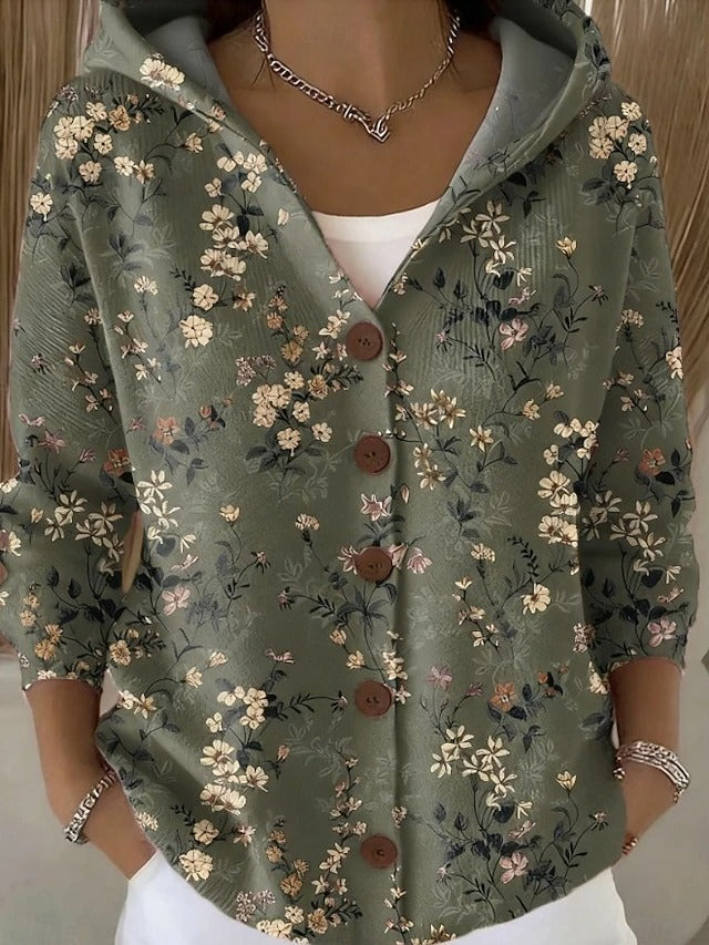 Women's Cozy Hooded Knit Cardigan with Buttons