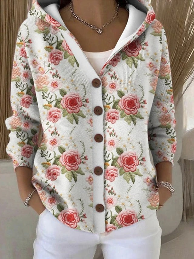 Women's Cozy Hooded Knit Cardigan with Buttons