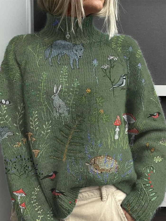 Women's Stylish Embroidered Turtleneck Sweater
