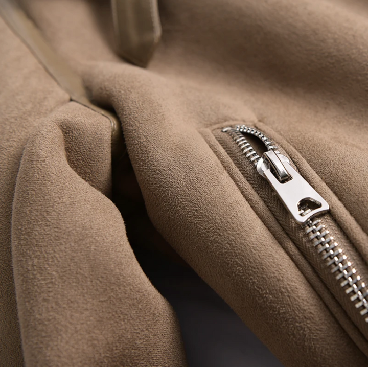 Women's Warm Suede Leather Jacket with Belt