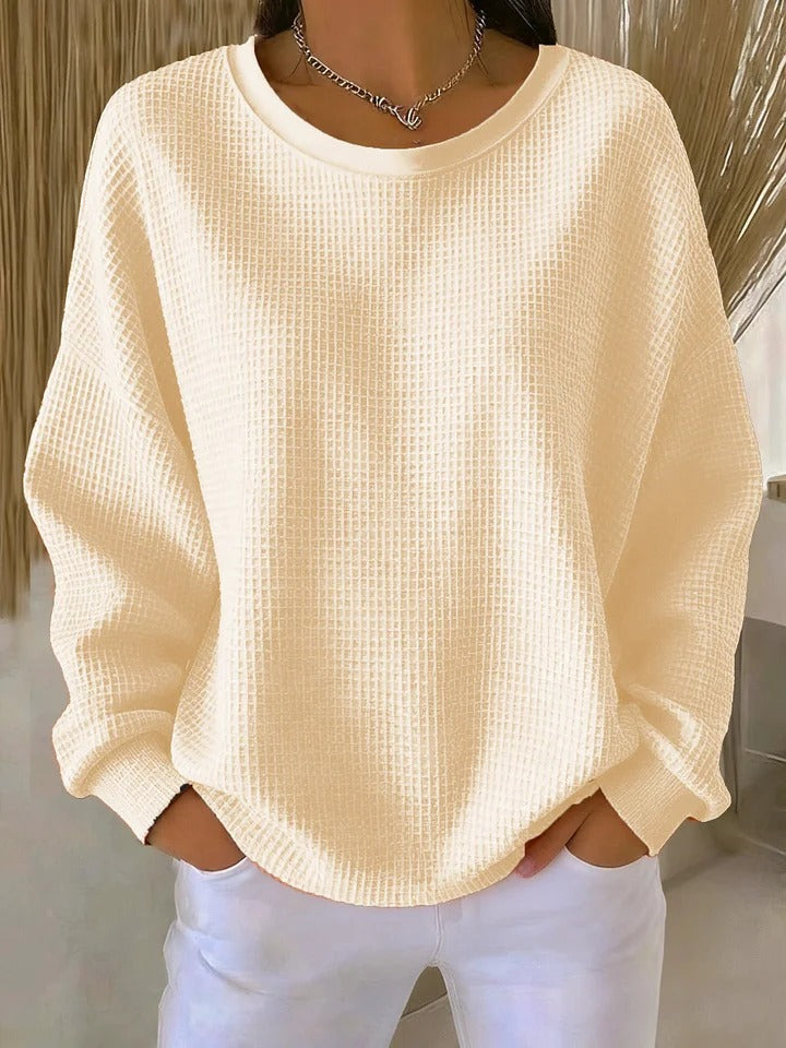 Women's Feminine Oversized Waffle Knit Sweater with Crewneck