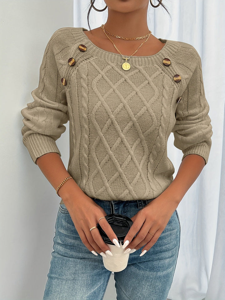 Women's Feminine Cable Knit Crewneck Sweater