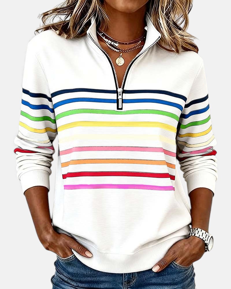 Women's Timeless Striped Quarter-Zip Sweater