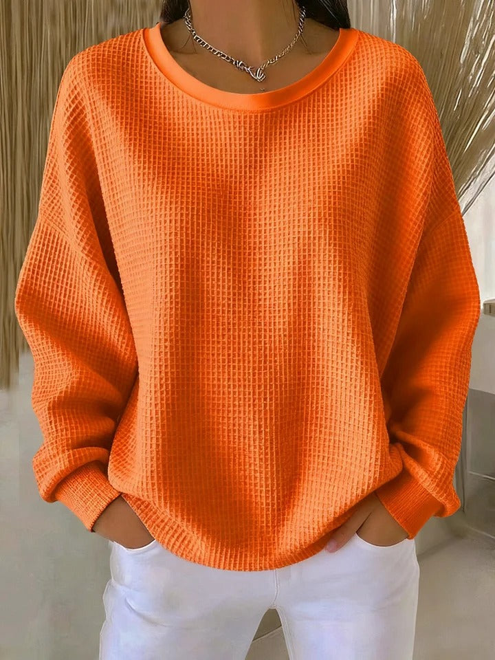 Women's Feminine Oversized Waffle Knit Sweater with Crewneck