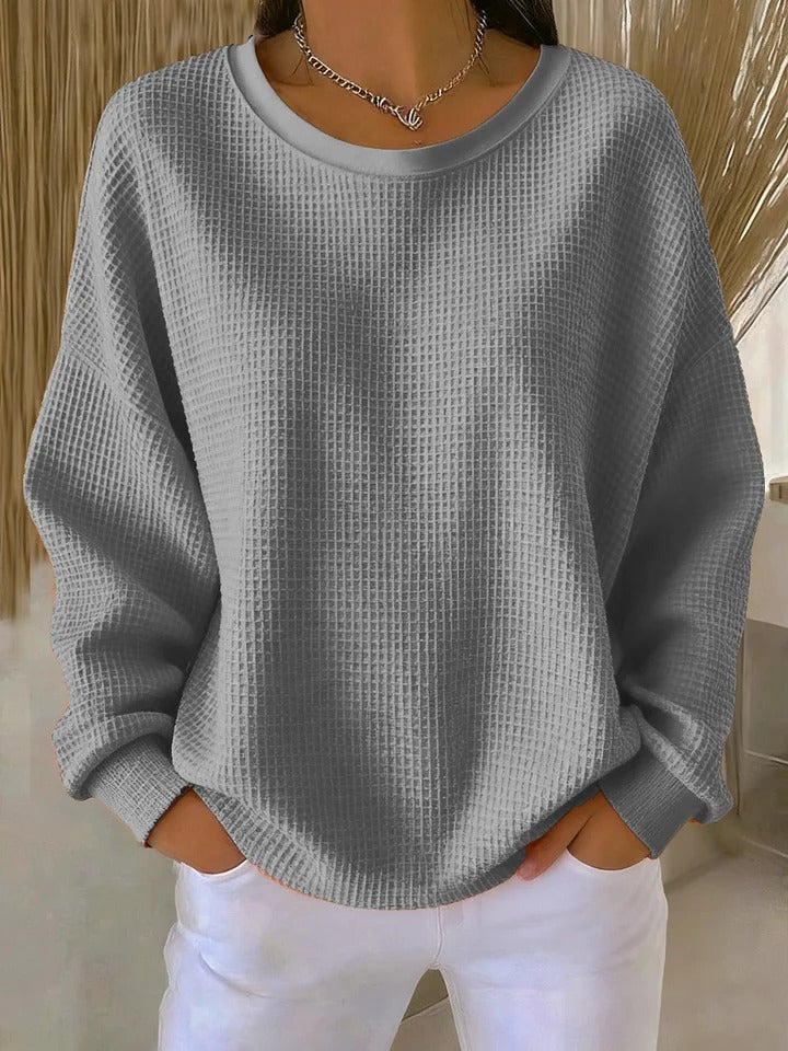 Women's Feminine Oversized Waffle Knit Sweater with Crewneck