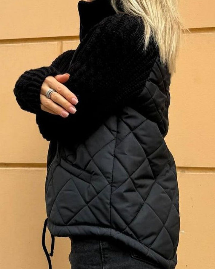 Women's Relaxed Quilted Puffer Jacket with Knit Sleeves