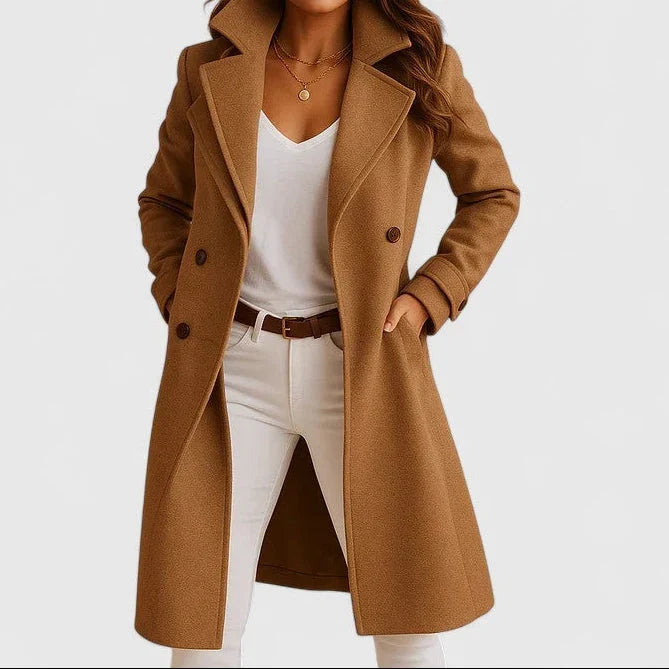 Women's Stylish Double-Breasted Long Wool Coat
