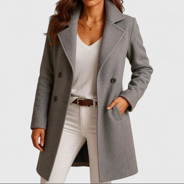 Women's Stylish Double-Breasted Long Wool Coat