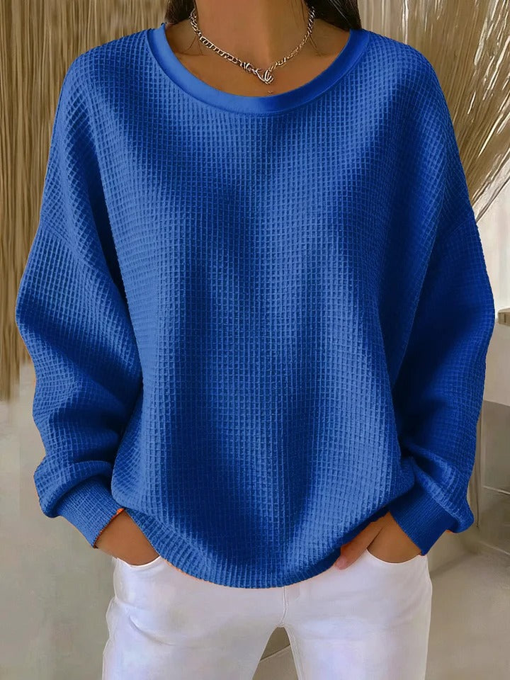 Women's Feminine Oversized Waffle Knit Sweater with Crewneck