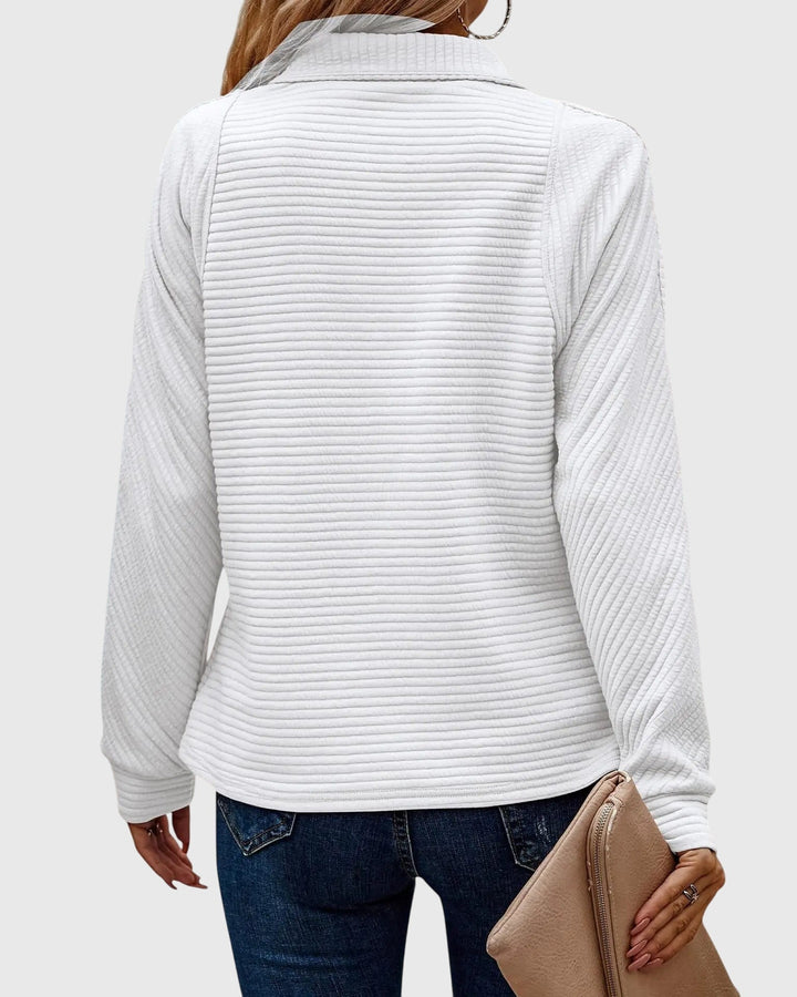Women's Feminine Ribbed Knit Sweater with Half-Zip Collar