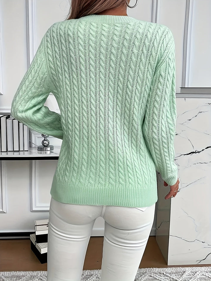 Women's Polished Cable Knit Crewneck Sweater