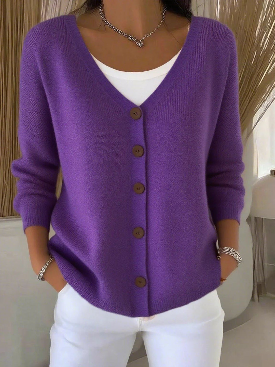 Women's Classic Ribbed Knit Cardigan with Button Front