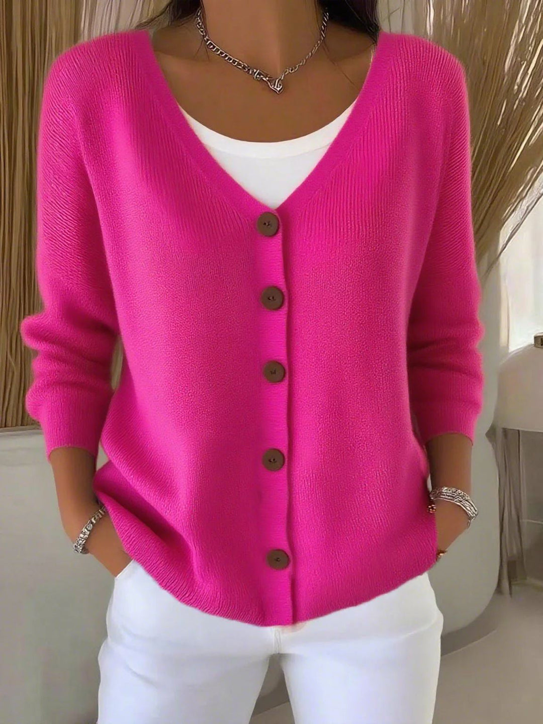 Women's Classic Ribbed Knit Cardigan with Button Front