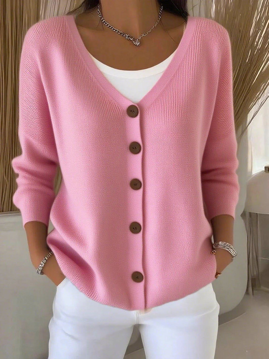 Women's Classic Ribbed Knit Cardigan with Button Front